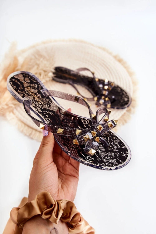 Damskie Gumowe Klapki Japonki Czarne Monise