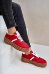 Sneakersy Damskie Na Platformie Czerwone Dravinnia