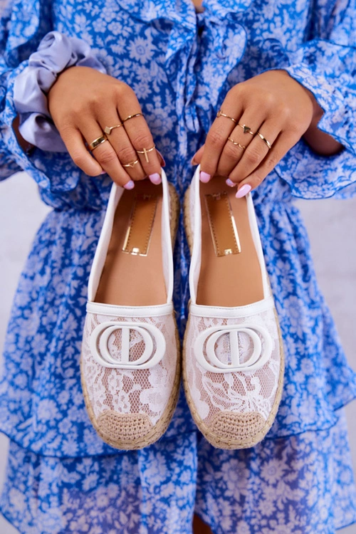 Damskie Koronkowe Espadryle Z Ozdobą Białe Summer Dream