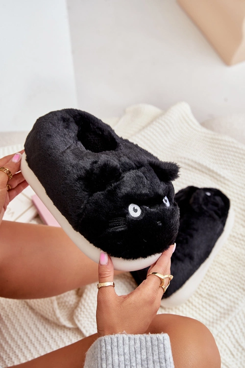 Damskie Futrzane Kapcie Kotki Czarne Iriviane