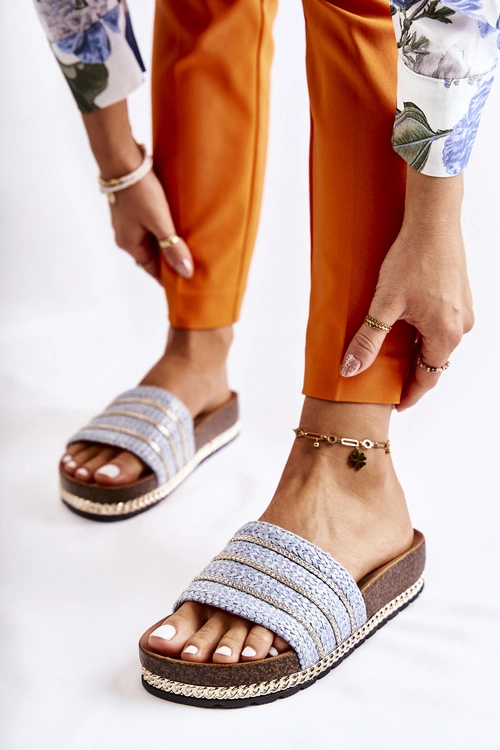 Damskie Klasyczne Klapki Z Łańcuszkiem Niebieskie Maddy