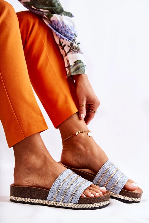 Damskie Klasyczne Klapki Z Łańcuszkiem Niebieskie Maddy