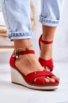 Damskie Sandały Na Koturnie Czerwone Veenus