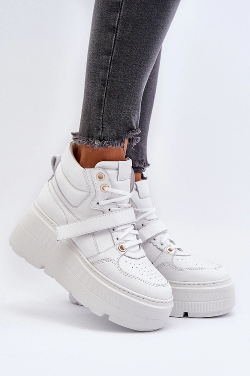 Zazoo 3450 Skórzane Sneakersy Damskie Białe