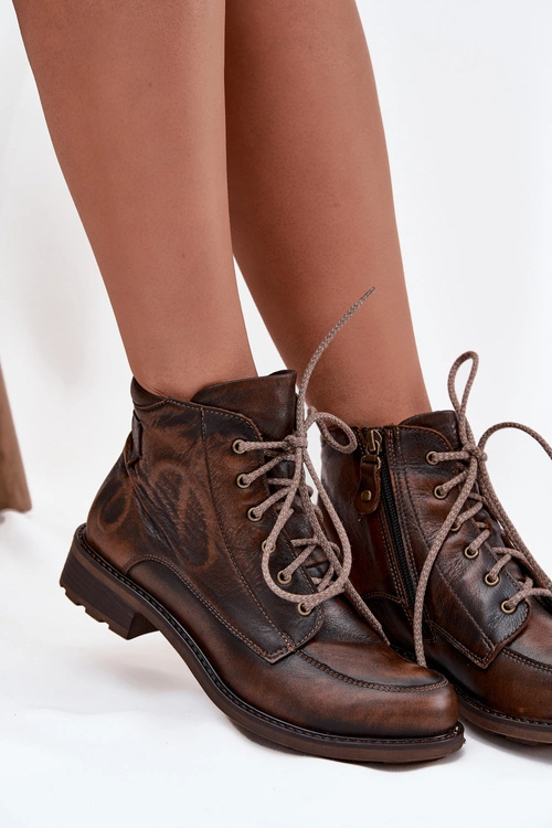 Botki Damskie Z Naturalnej Skóry Na Płaskim Obcasie Maciejka 07063-02 Brązowe