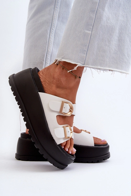 Damskie Klapki Na Masywnej Platformie Białe Mililena