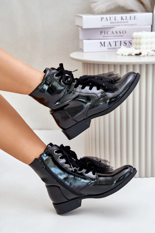 Lakierowane Botki Ocieplane Na Zamek S.Barski HY42-991 Czarne