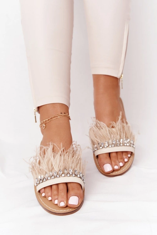 Klapki Z Piórami Lu Boo Beżowe