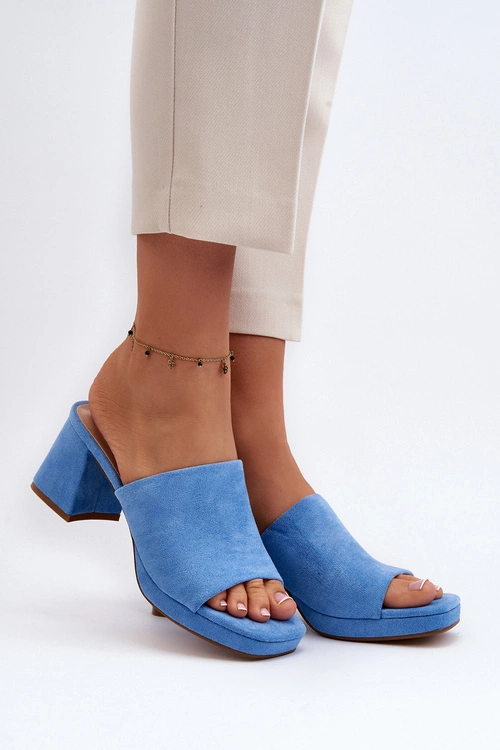 Damskie Klapki Na Obcasie Niebieskie Bralya