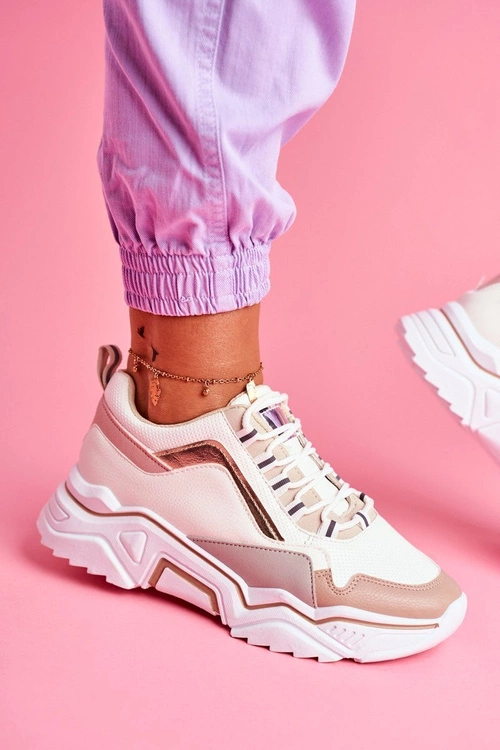 Sportowe Damskie Buty Biało Beżowe Rollen