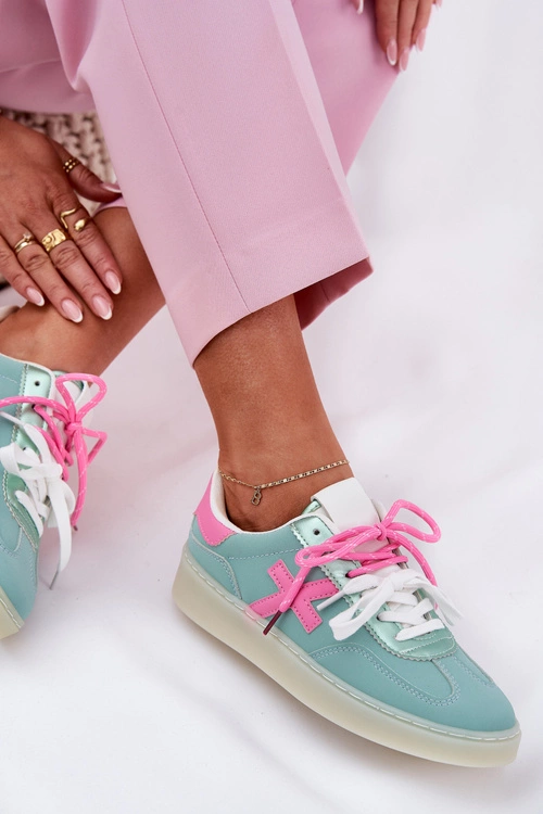 Niskie Buty Sportowe Damskie W Panterkę Miętowo-Różowe Zelevelis