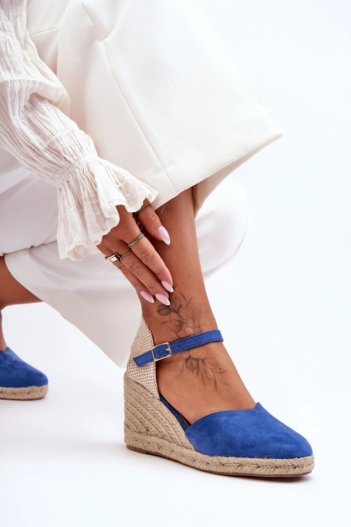 Zamszowe Sandały Na Koturnie Niebieskie Selfoss