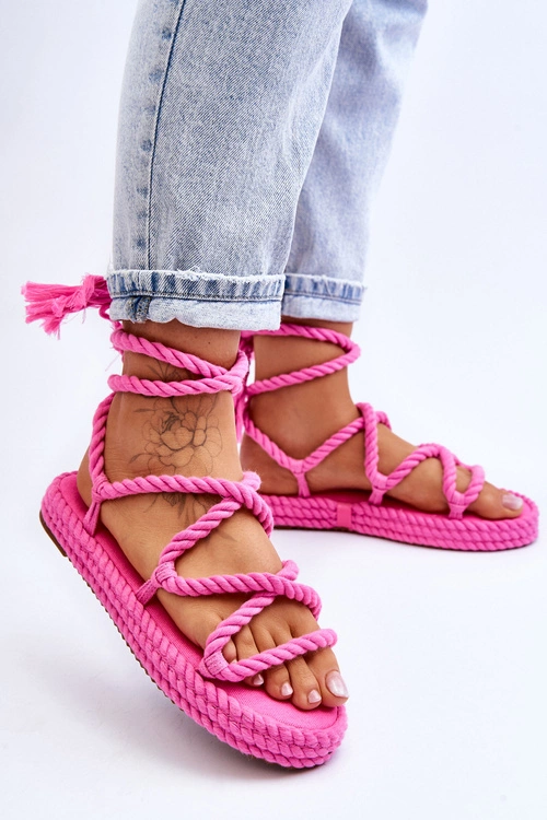 Wiązane Sandałki Na Masywnej Platformie Różowe Can't Wait