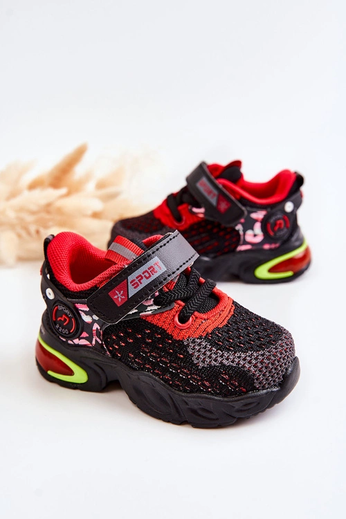 Dziecięce Buty Sportowe Na Rzep Czarno-Czerwone Lillo