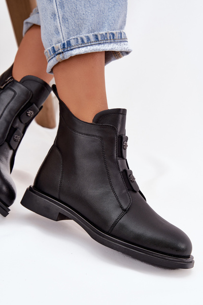 Skórzane Ocieplane Botki Damskie D&A MK52-026 Czarne