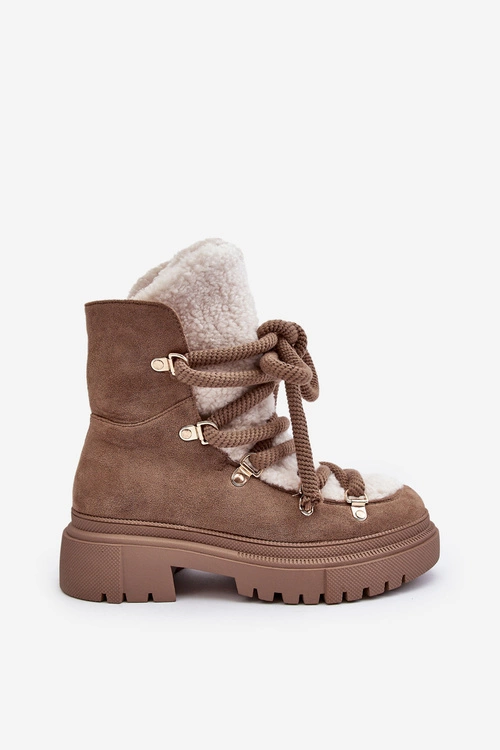 Trapery Śniegowce Damskie Z Wiązaniem Beżowe Shala