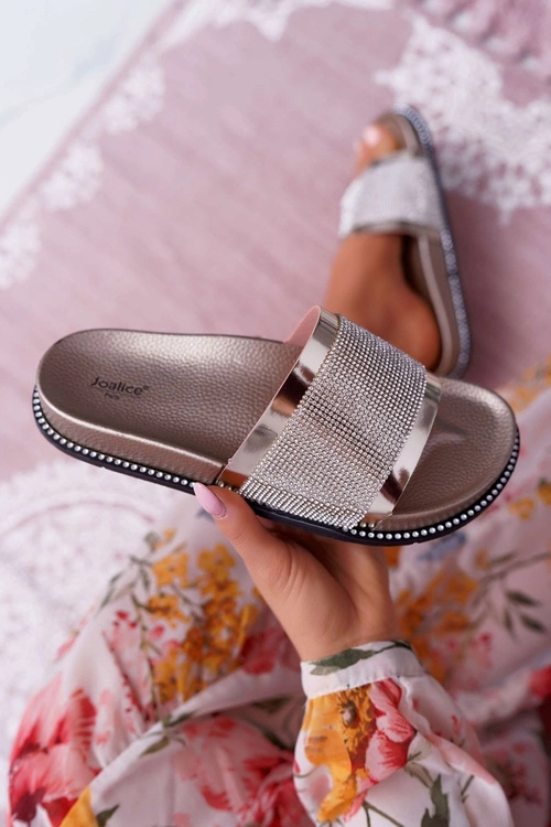 Klapki Damskie Profilowane Z Cyrkoniami Złote Rentre