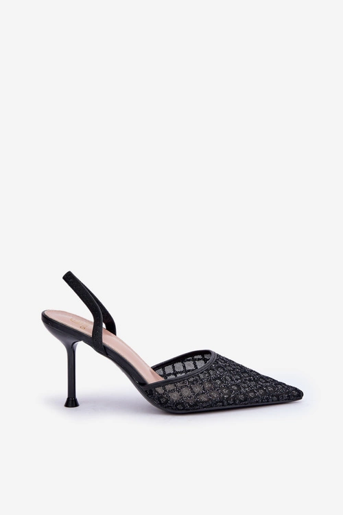 Szpilki Z Odkrytą Piętą Ozdobione Brokatem Czarne Berilae