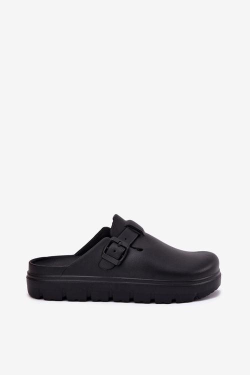 Piankowe Klapki Damskie Z Paskiem I Klamrą Czarne Larinie