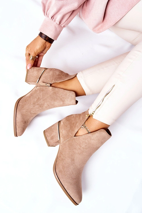 Damskie Zamszowe Botki Z Wycięciami Khaki Noel