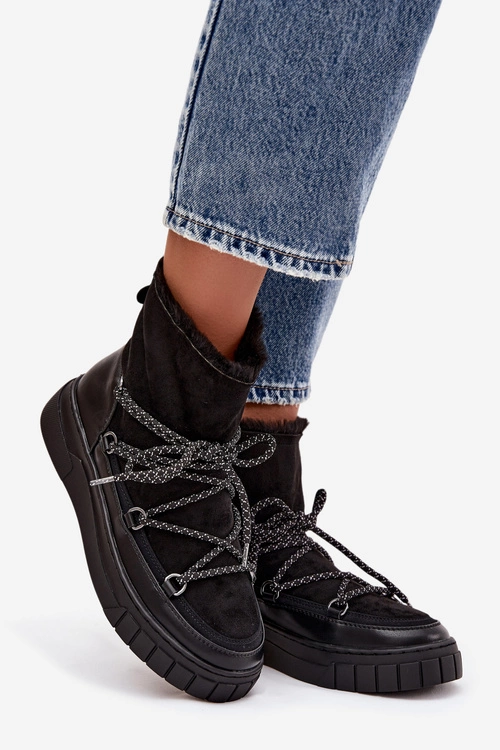 Śniegowce Damskie Z Wiązaniem Czarne Isalisse