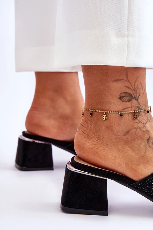 Klapki Na Obcasie Z Siateczką S.Barski KV-612-1 Czarne