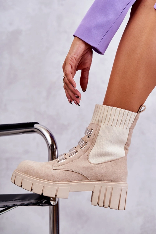 Zamszowe Wsuwane Botki Skarpetkowe Beżowe Hope
