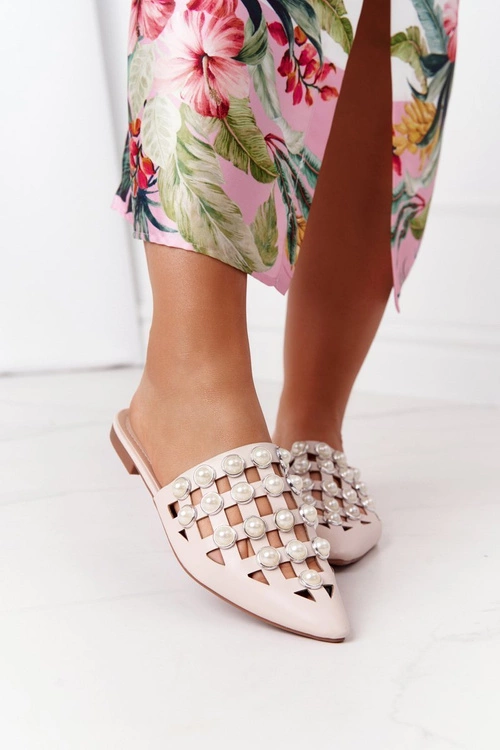 Klapki Z Cholewką I Perłami Beżowe Ripple