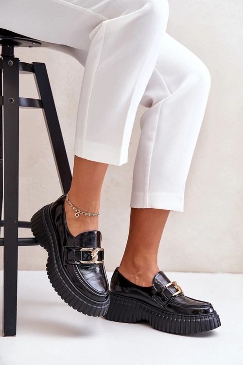 Zazoo 20176 Lakierowane Półbuty Mokasyny Damskie Ze Skóry Naturalnej Czarne