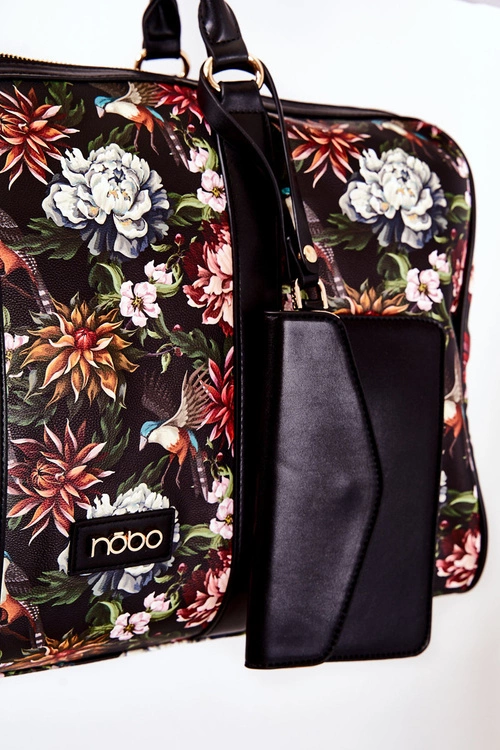 Duża Torba Podróżna NOBO M3150-CM20 Kwiaty Czarna