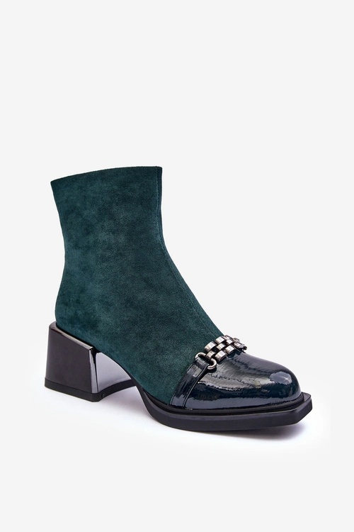 Zamszowe Botki Na Masywnym Klocku S.Barski MR870-70 Zielone