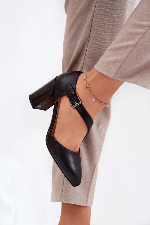 Skórzane Czółenka Na Słupku Z Klamrą Vinceza 91133 Czarne