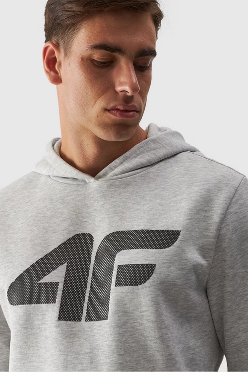 Męska Bluza Dresowa Nierozpinana Z Kapturem 4FWMM00TSWSM1464-27M Jasnoszara