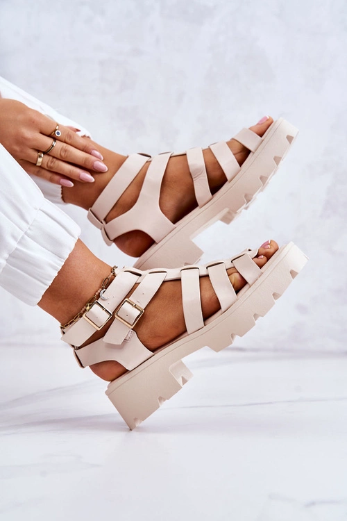 Skórzane Sandały Z Paseczkami Beżowe Minorite