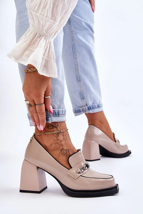 Wygodne Czółenka Na Masywnym Obcasie Beżowe Julien