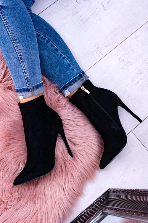 Lu Boo Czarne Zamszowe Botki na Szpilce Veneci