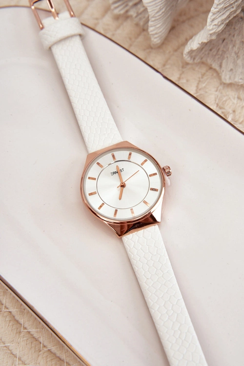 Damski Zegarek Na Eko Skórzanym Pasku Biały Ernest E62013L