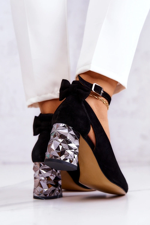 Zamszowe Czółenka Z Kokardką Maciejka 05059-01 Czarne