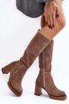 Zamszowe Kozaki Damskie Na Słupku Przed Kolano Brązowe Lemar Ceraxa