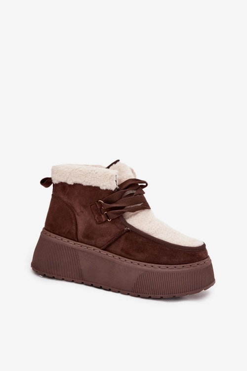 Śniegowce Damskie Na Platformie Z Futerkiem Brązowe Florivelle