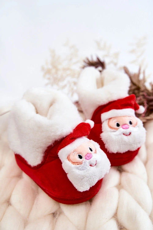 Dziecięce Ocieplane Papcie Mikołaj Czerwone