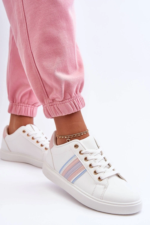 Skórzane Damskie Buty Sportowe Biało-Różowe Rilee