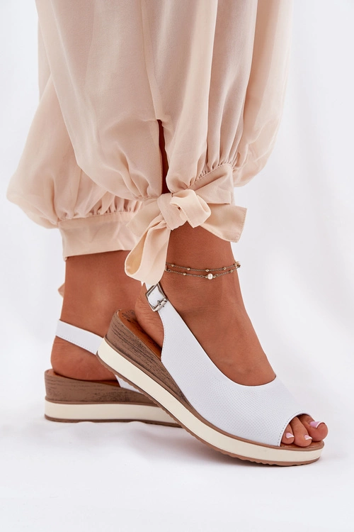 Skórzane Sandały Na Koturnie Artiker 56C2317 Białe