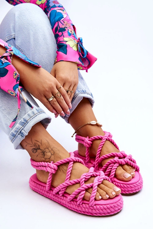 Damskie Modne Plecione Sandały Fuksja Tiffanie