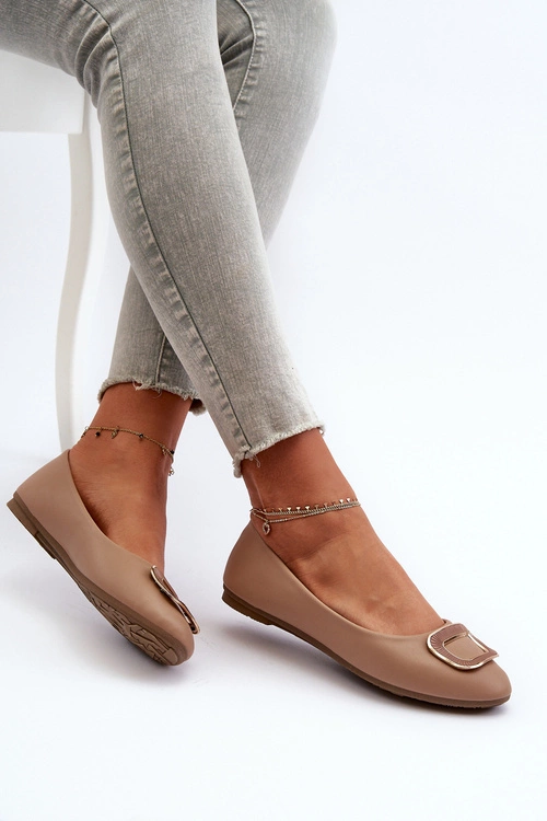 Baleriny Z Ozdobą Eko Skórzane Ciemnobeżowe Enicoria