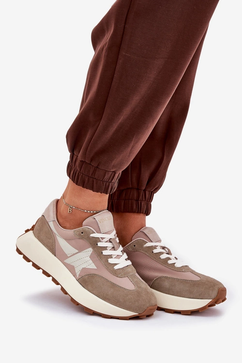 Zamszowe Buty Sportowe Damskie Na Platformie Vinceza 66720 Beżowe