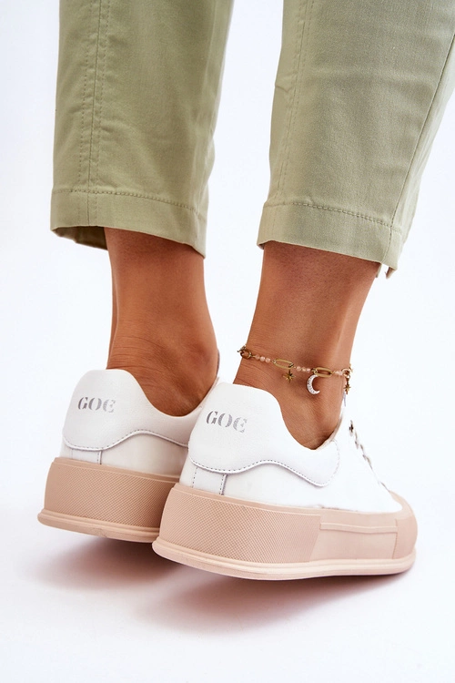 Damskie Lakierowane Trampki Na Platformie GOE LL2N4020 Białe