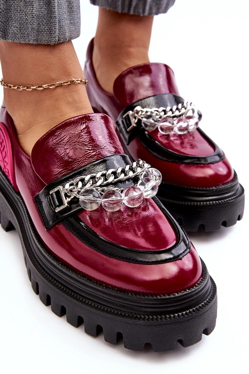 Zdobione Masywne Skórzane Półbuty Damskie Maciejka 06294-15 Fuksja