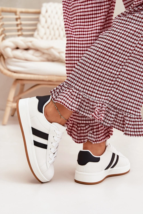 Buty Sportowe Sneakersy Damskie Z Eko Skóry Białe Ravina