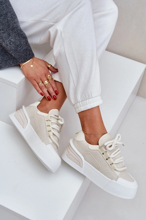 Sneakersy Damskie Z Grubymi Sznurówkami Na Platformie Beżowe Laloma